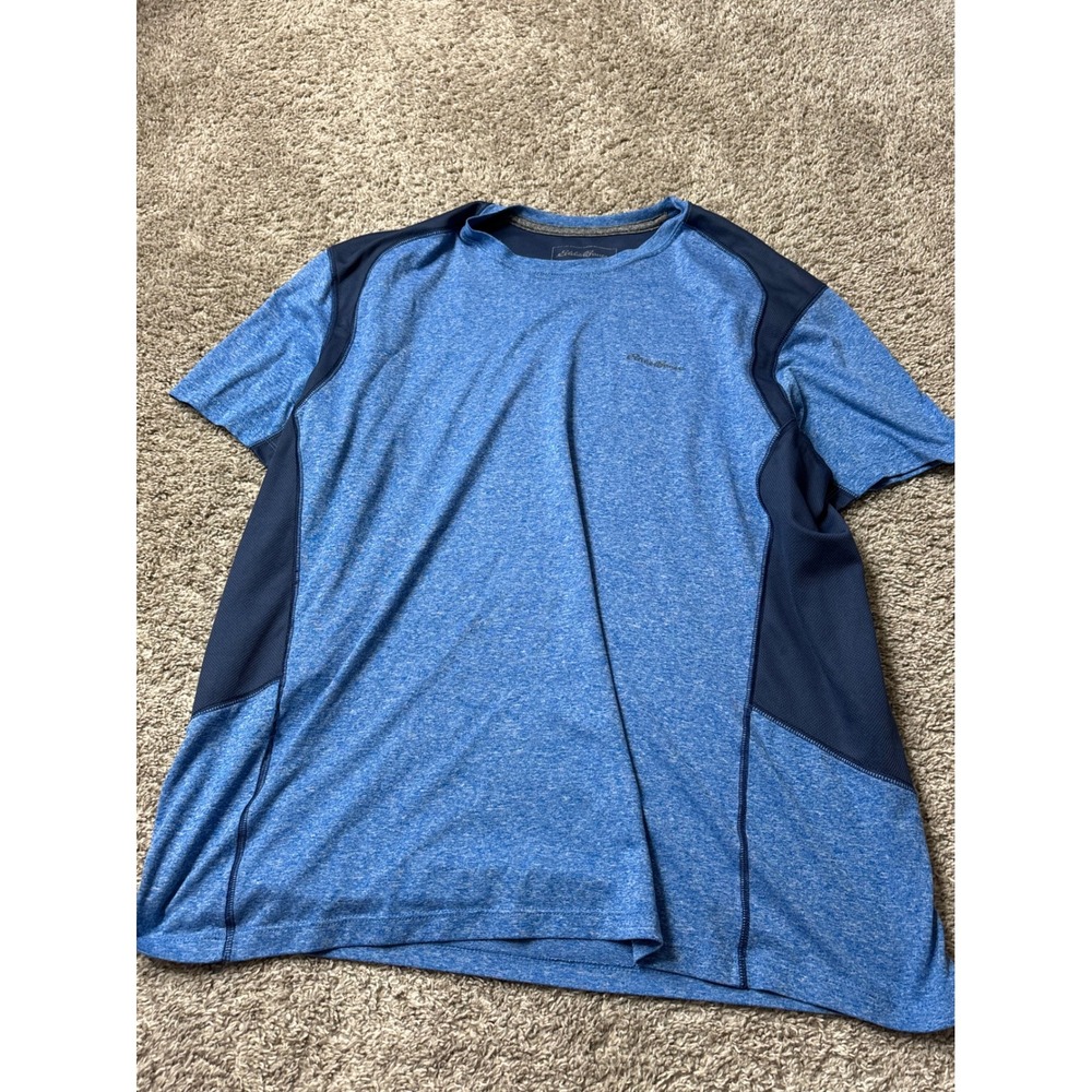 Eddie Bauer Mens Large Blue Heathered Mesh Panel Performance Active T-Shirt